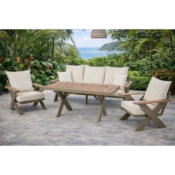 VENTO Takım (Cappucino-Çizgili) - Alüminyum Bahçe & Balkon Oturma Grubu