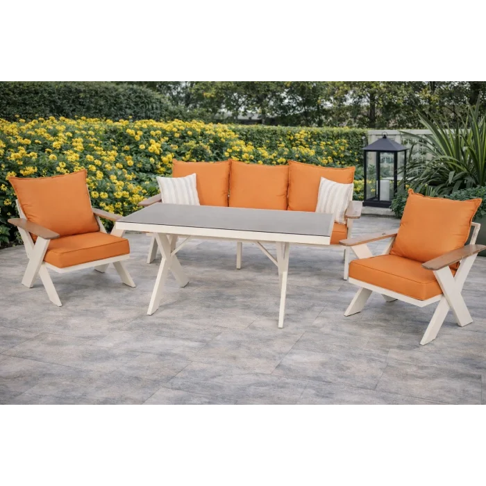 VENTO Takım (Krem-Turuncu) - Alüminyum Bahçe & Balkon Oturma Grubu