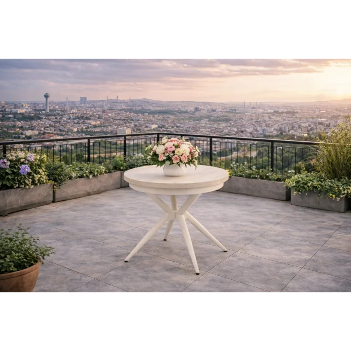 ZENIT / Luna Açılır Masa Takımı (Krem) - 1 Masa + 4 Sandalye