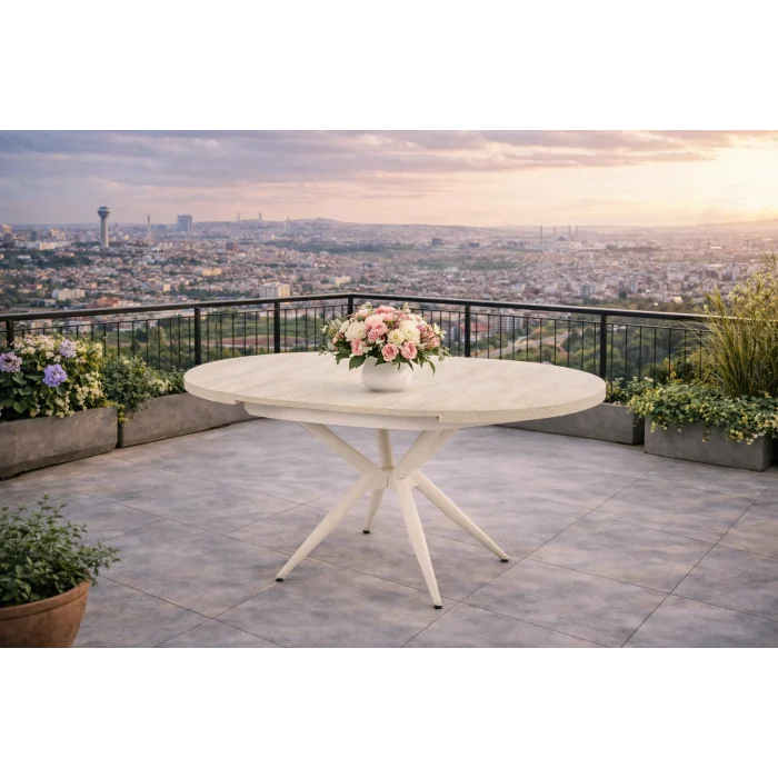 ZENIT / Luna Açılır Masa Takımı (Krem) - 1 Masa + 4 Sandalye