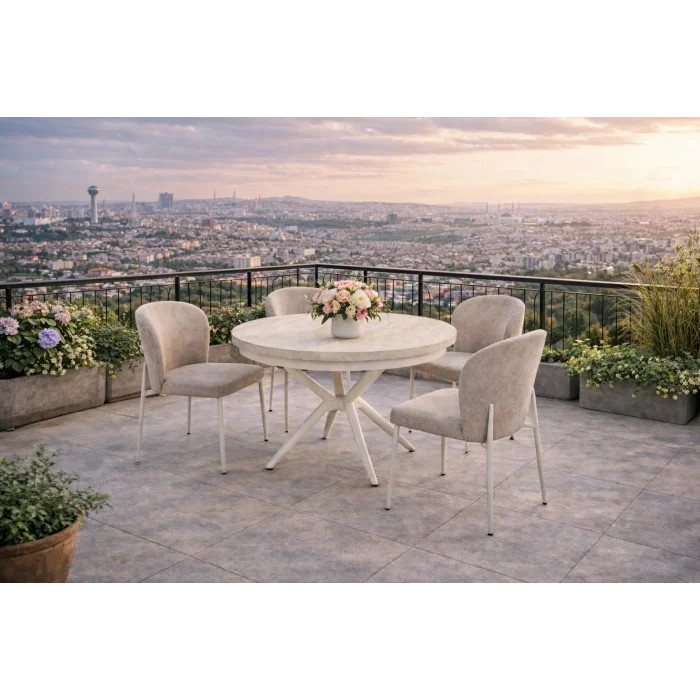 ZENIT / Luna Açılır Masa Takımı (Krem) - 1 Masa + 4 Sandalye