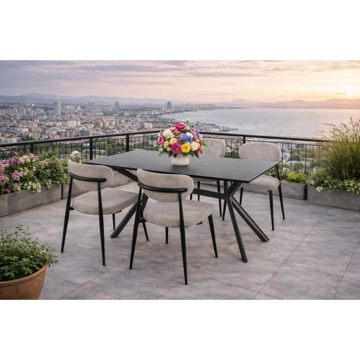 NOXIS / Sirius Masa Takımı (İnox) - 4 Sandalyeli Modern Yemek Seti
