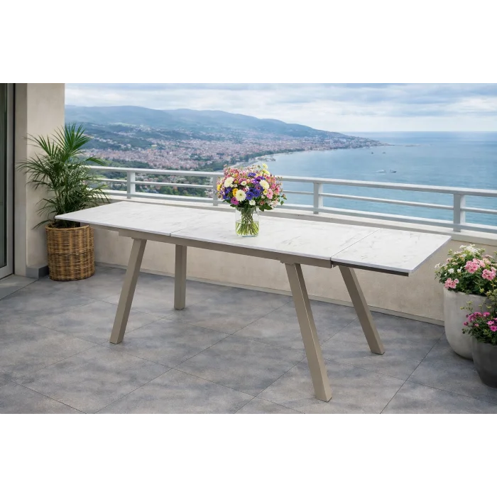 NOXIS / Dualis Açılır Masa Takımı (Krem) - 1 Masa + 6 Sandalye