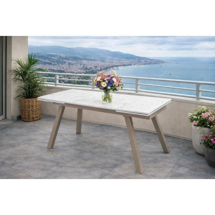 NOXIS / Dualis Açılır Masa Takımı (Krem) - 1 Masa + 6 Sandalye