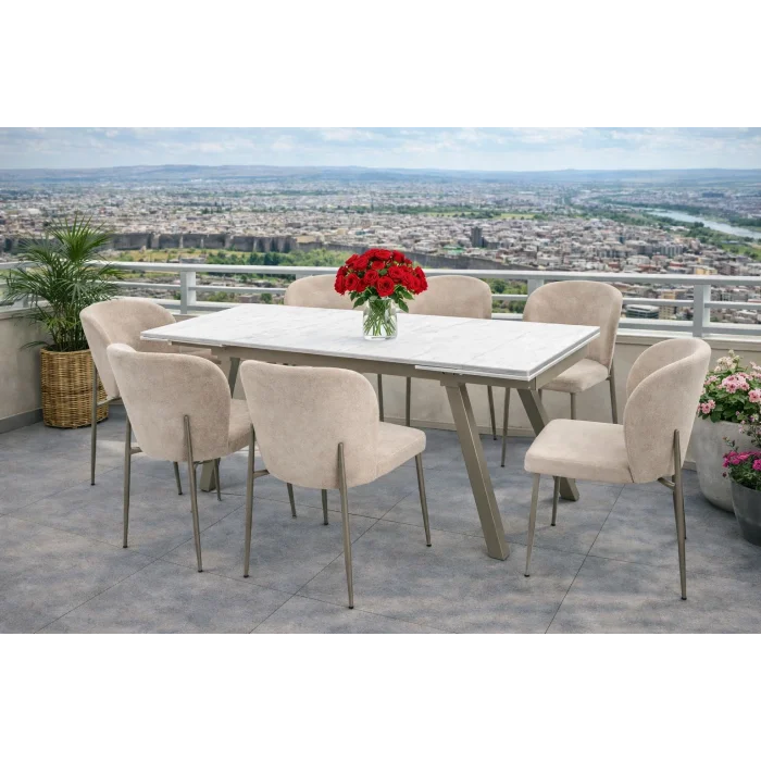 ZENIT / Dualis Açılır Masa Takımı (Krem) - 1 Masa + 6 Sandalye