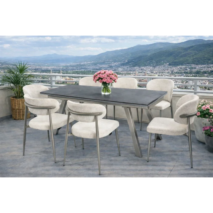 NOXIS / Dualis Açılır Masa Takımı (İnox) - 6 Sandalyeli Yemek Seti