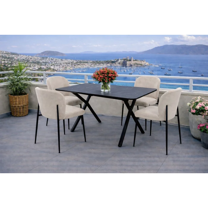 Zenit / Sirius Masa Takımı (İnox) - 4 Sandalyeli Modern Yemek Seti