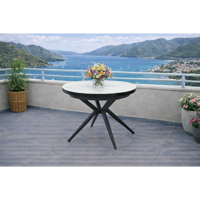 ZENIT / Luna Açılır Masa Takımı (Siyah) - 1 Masa + 4 Sandalye Yemek Seti