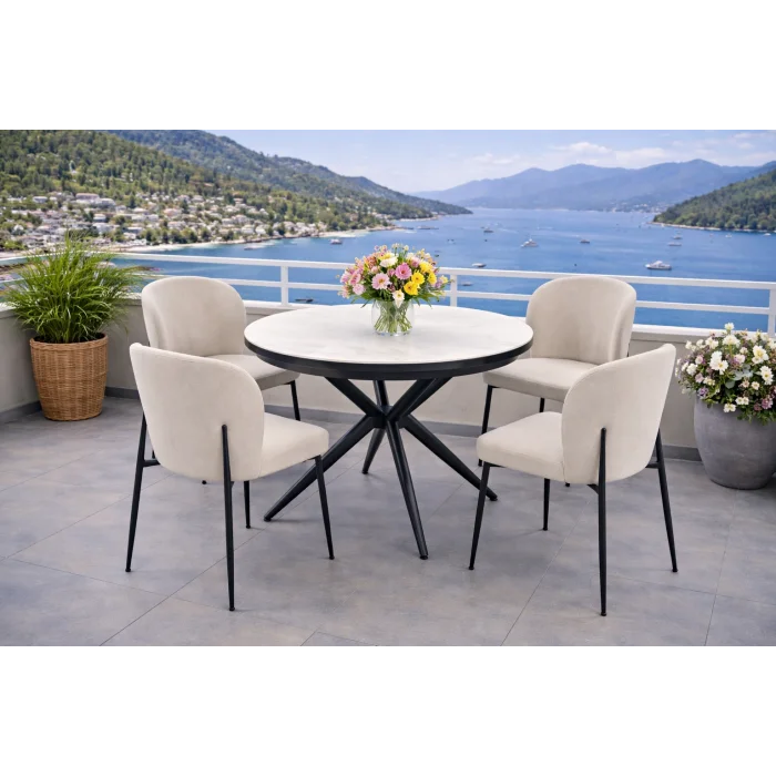 ZENIT / Luna Açılır Masa Takımı (Siyah) - 1 Masa + 4 Sandalye Yemek Seti