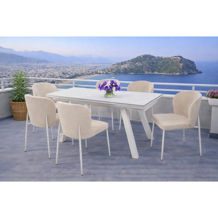ZENİT / Dualis Açılır Masa Takımı (Krem) - 1 Masa + 6 Sandalye