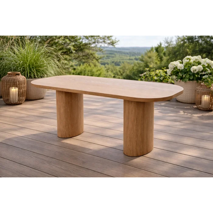 ELİPS Koyu Meşe Masa - 200 cm Modern Oval Bahçe Masası