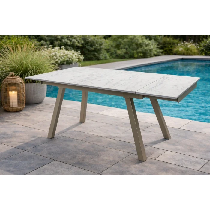 DUALIS Beyaz Açılır Masa - 210 cm Fonksiyonel Bahçe Masası