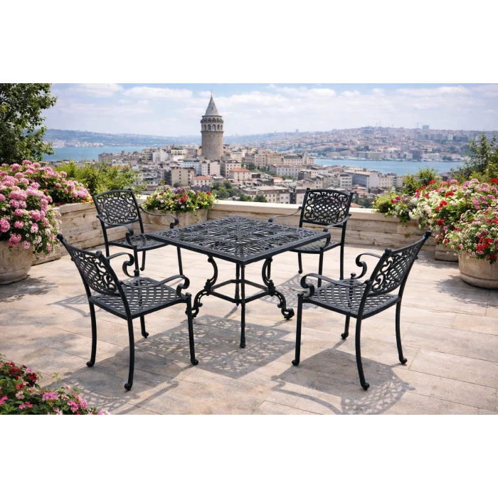 HELEN Masa Takımı 4 Kişilik - Döküm Alüminyum Lüks Bahçe Seti
