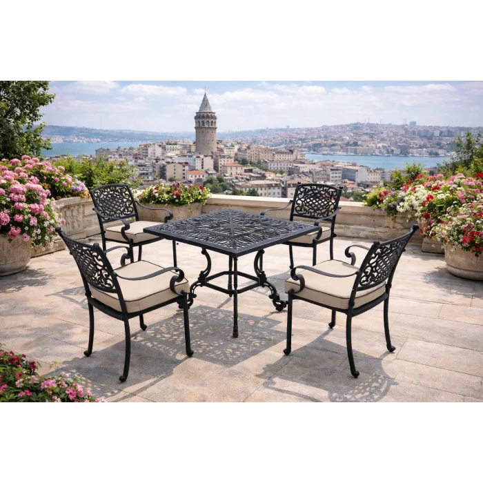 HELEN Masa Takımı 4 Kişilik - Döküm Alüminyum Lüks Bahçe Seti