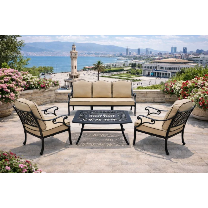 CNR Döküm Mini Oturma Takımı 3+1+1+Sehpa - Ferforje Bahçe Seti