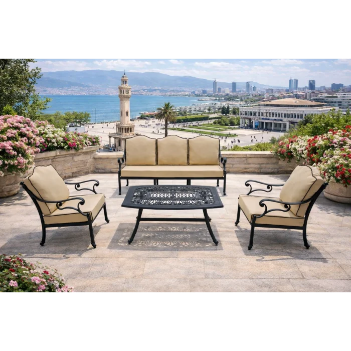 CNR Döküm Mini Oturma Takımı 3+1+1+Sehpa - Ferforje Bahçe Seti