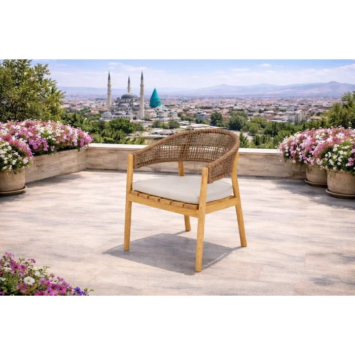 NODE Oturma Takımı - Masif Ahşap İskeletli 6 Kişilik Bahçe Seti