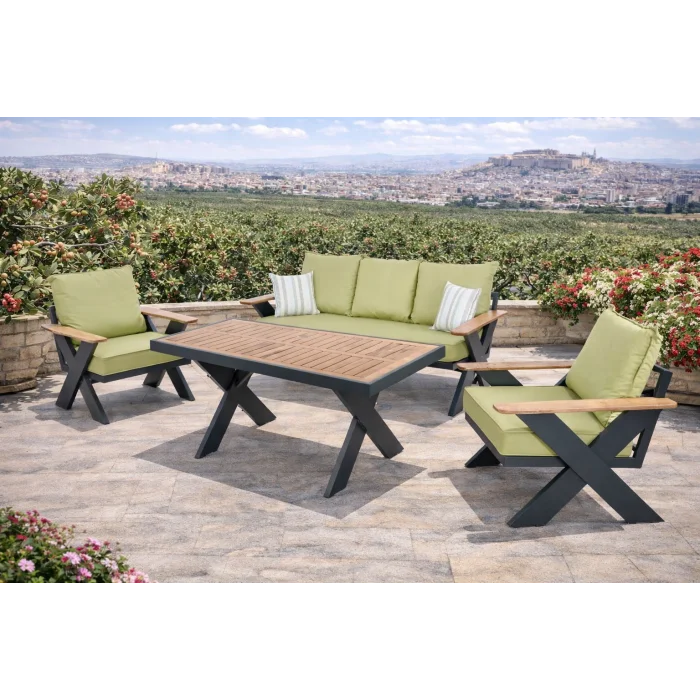 VENTO Alüminyum Bahçe Oturma Grubu (Antrasit - Yeşil) - 5 Kişilik Lüks Takım