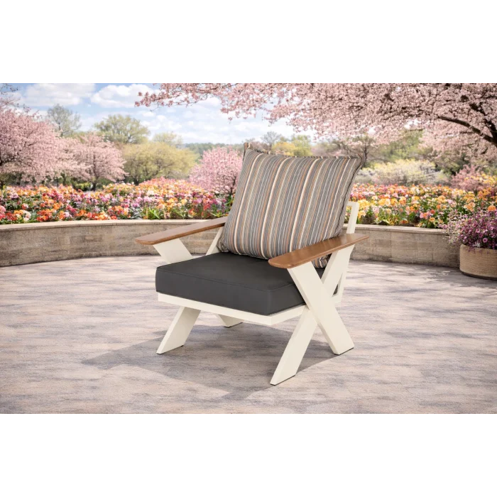 VENTO Alüminyum Bahçe Oturma Grubu (Krem - Çizgili) - 5 Kişilik Lüks Takım