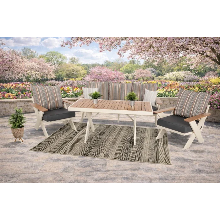 VENTO Alüminyum Bahçe Oturma Grubu (Krem - Çizgili) - 5 Kişilik Lüks Takım