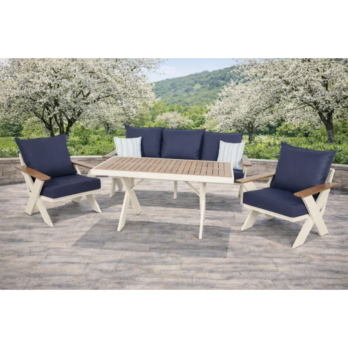 VENTO Alüminyum Bahçe Oturma Grubu (Krem - Lacivert) - 5 Kişilik Lüks Takım