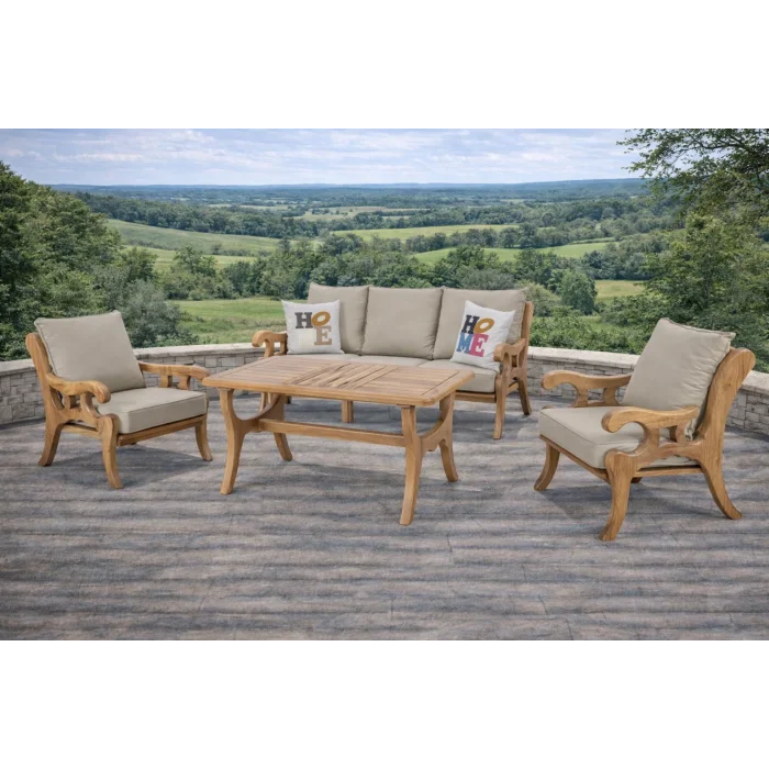 MATTINA Kestane Ağacı Bahçe ve Balkon Oturma Grubu - 5 Kişilik Doğal Tasarım