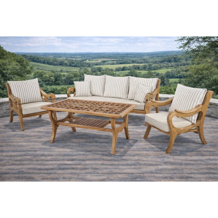 ROSA Çizgili Yastıklı Kestane Ağacı Bahçe ve Balkon Oturma Grubu (Çizgili Yastıklı)