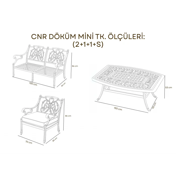 CNR Döküm Mini Oturma Takımı (2+1+1+Sehpa) - Klasik Bahçe Seti