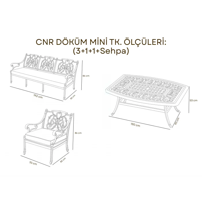 CNR Döküm Mini Oturma Takımı 3+1+1+Sehpa - Ferforje Bahçe Seti