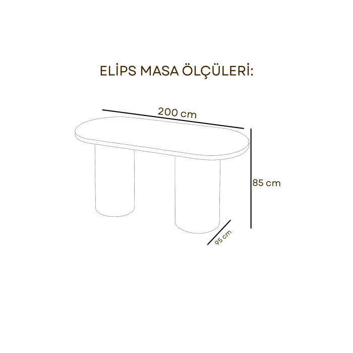 ELİPS Naturel Masa - 200 cm Modern Oval Bahçe Masası