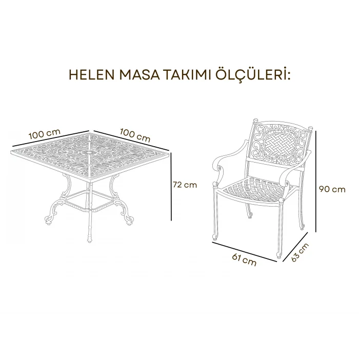 HELEN Masa Takımı 4 Kişilik - Döküm Alüminyum Lüks Bahçe Seti