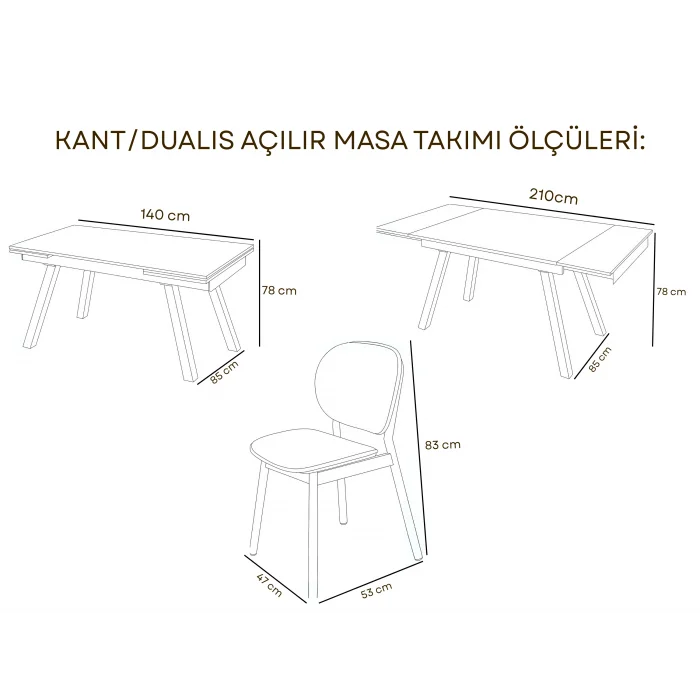 Kant / Dualis Açılır Masa Takımı (1 Masa + 6 Sandalye)