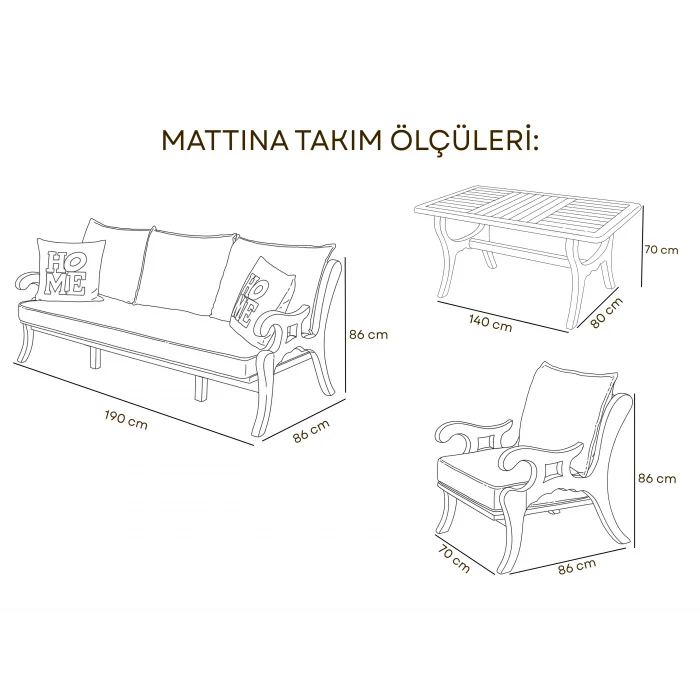 MATTINA Kestane Ağacı Bahçe ve Balkon Oturma Grubu - 5 Kişilik Doğal Tasarım