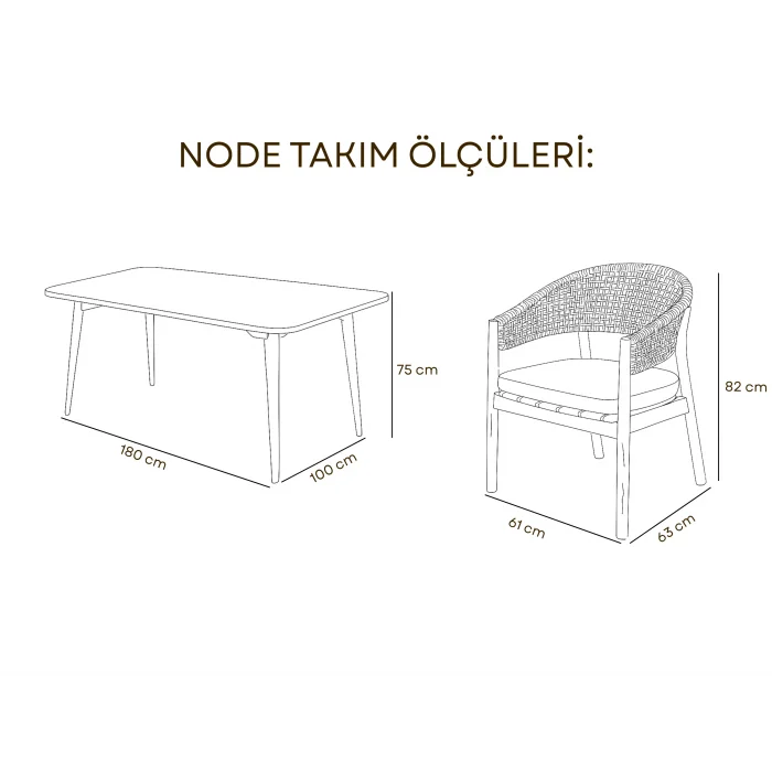 NODE Oturma Takımı - Masif Ahşap İskeletli 6 Kişilik Bahçe Seti