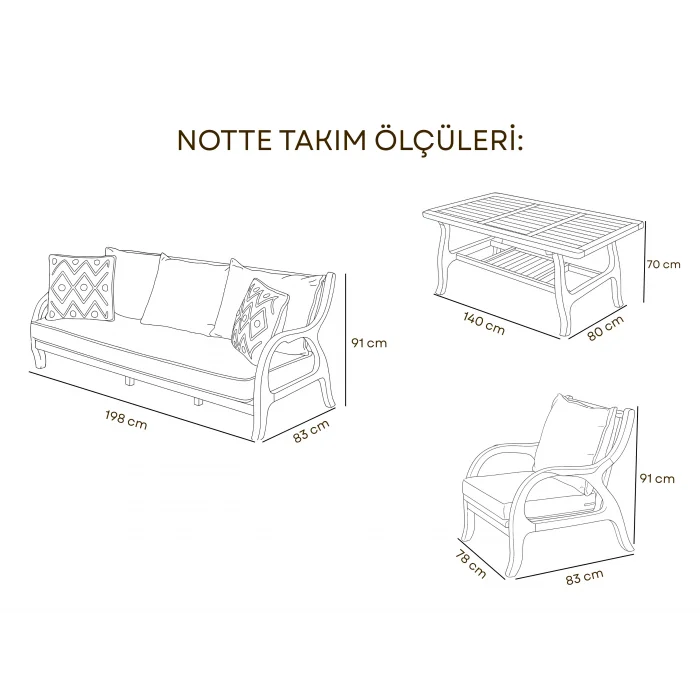 NOTTE Takım Krem - Kestane Ağacı Bahçe & Balkon Oturma Grubu