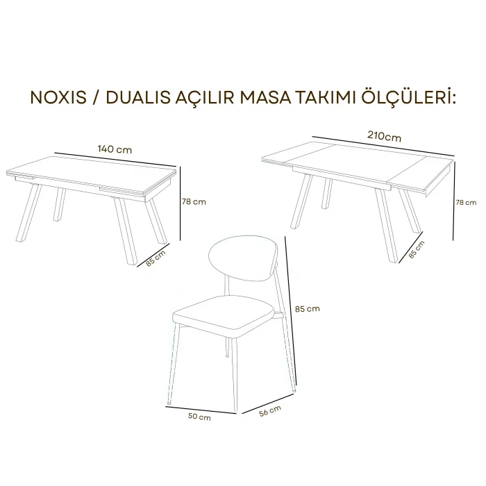 NOXIS / Dualis Açılır Masa Takımı (1 Masa + 6 Sandalye)