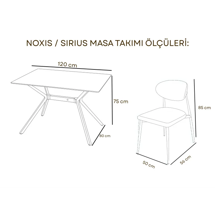 NOXIS / Sirius Masa Takımı (İnox) - 4 Sandalyeli Modern Yemek Seti