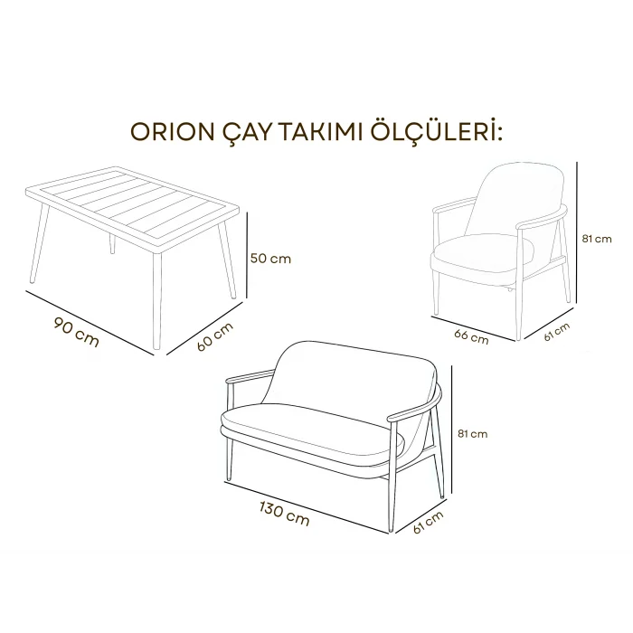 Orion Çay Takımı - Modern Metal İskeletli Oturma Grubu
