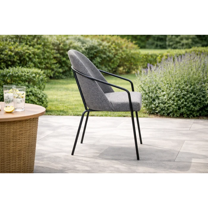 Remix Sandalye - Siyah Metal & Tam Döşeme (Gri)