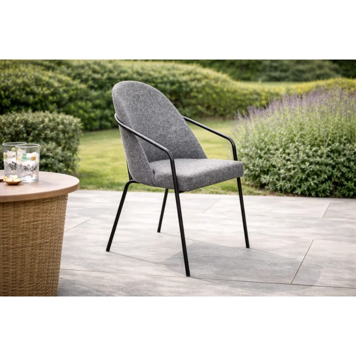 Remix Sandalye - Siyah Metal & Tam Döşeme (Gri)