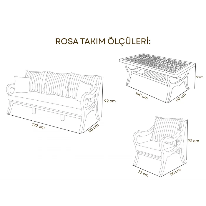 ROSA Renkli Yastıklı Kestane Ağacı Bahçe ve Balkon Oturma Grubu