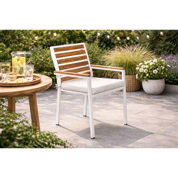 Still Sandalye - Beyaz Metal & Masif Ahşap