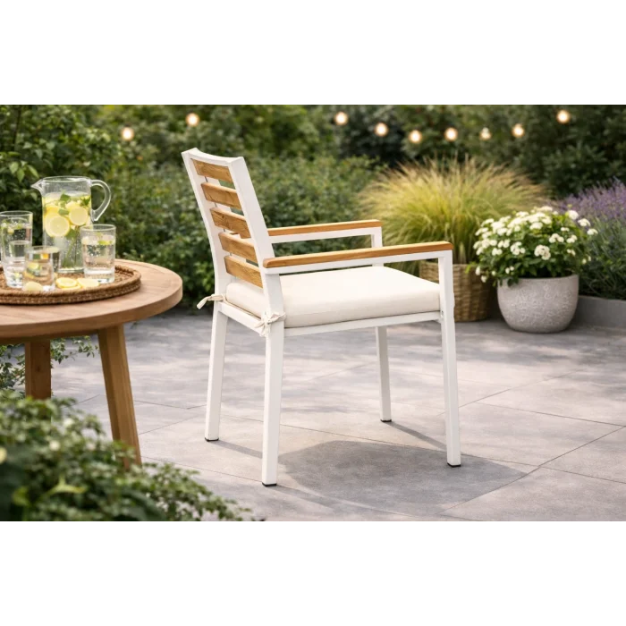 Still Sandalye - Beyaz Metal & Masif Ahşap