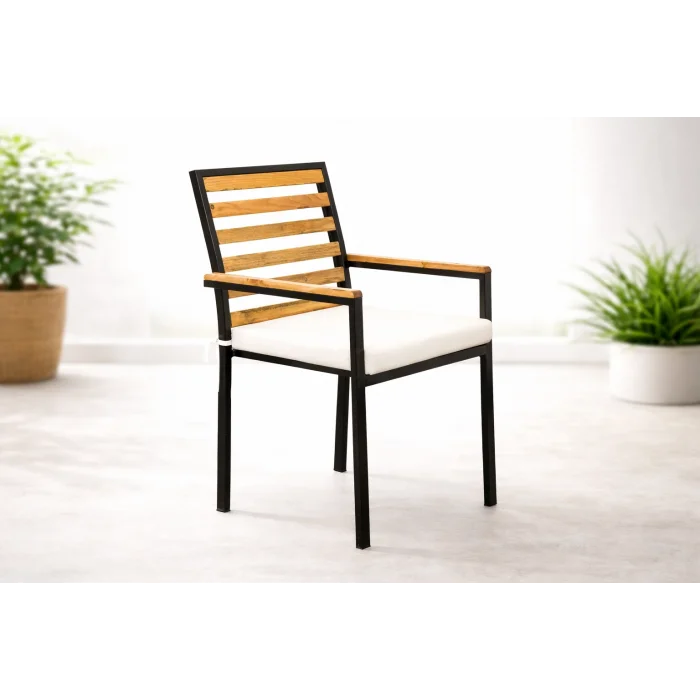 Still Sandalye - Siyah Metal & Masif Ahşap