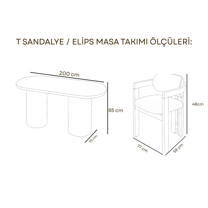 T Sandalye / Elips Masa Takımı (6 Kişilik)