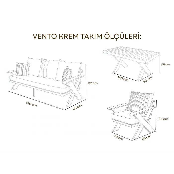 VENTO Takım (Krem - Siyah) - Alüminyum Bahçe & Balkon Oturma Grubu