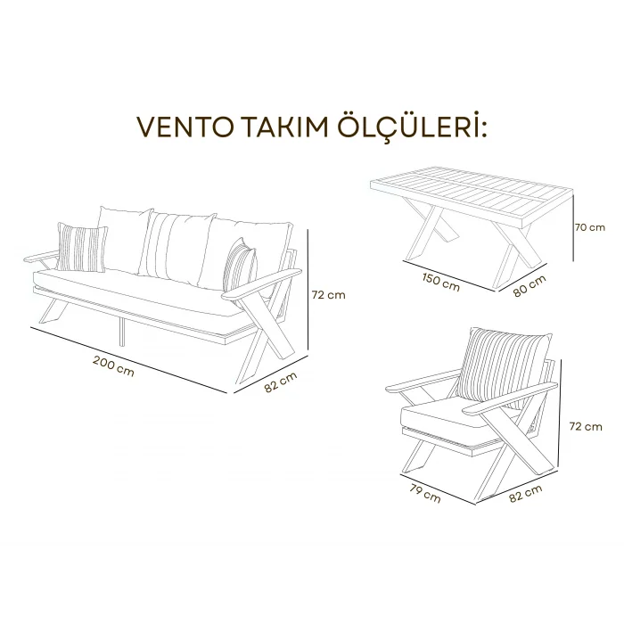 VENTO Takım (Krem-Turuncu) - Alüminyum Bahçe & Balkon Oturma Grubu