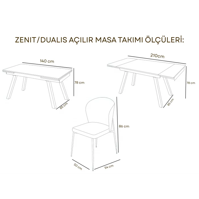 ZENİT / Dualis Açılır Masa Takımı (İnox) - 1 Masa + 6 Sandalye