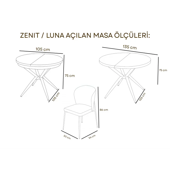 ZENIT / Luna Açılır Masa Takımı (Krem) - 1 Masa + 4 Sandalye