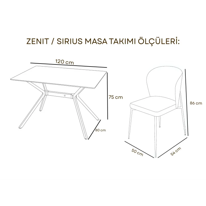ZENIT / Sirius Masa Takımı (Krem) - 1 Masa + 4 Sandalye Yemek Seti